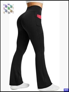 High Waisted Flared Yoga Pants with Pockets, Buttery Soft 4-Way Stretch, Tummy